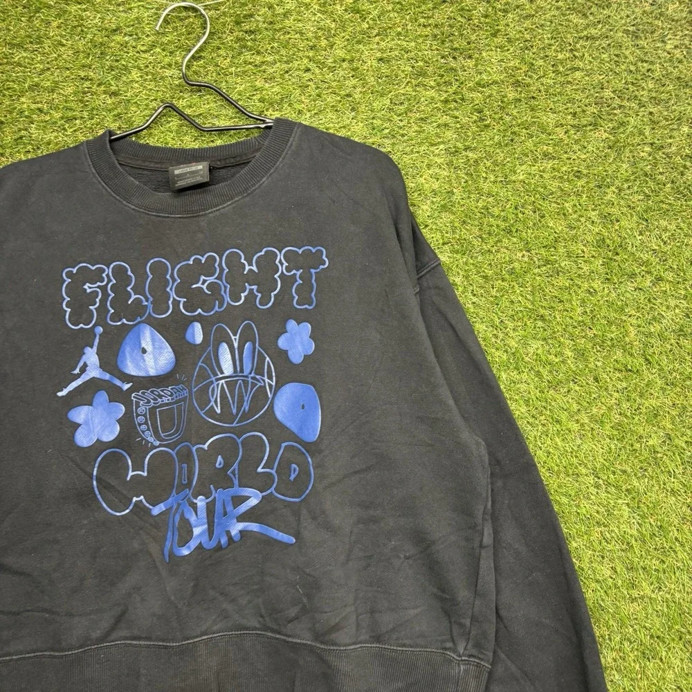 Jordan Flight Sweatshirt Mens Small Black Graphic Crewneck Loose Fit World Tour